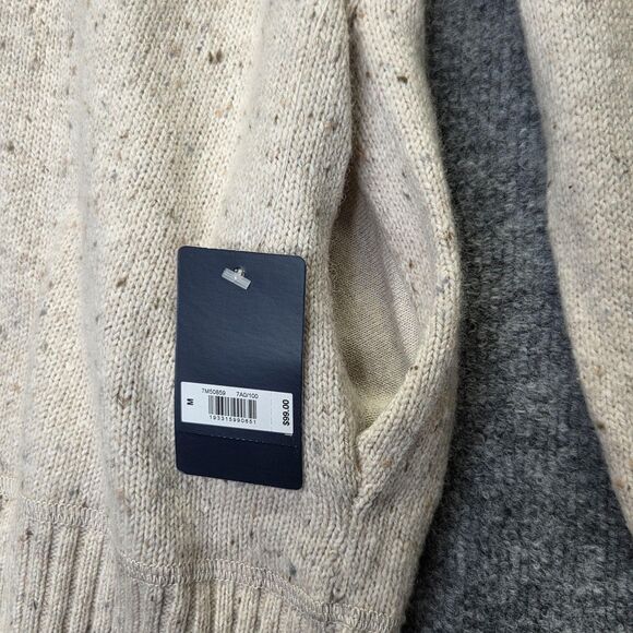 Lucky Brand Sweater Mens Medium Oatmeal Wool Blend Mock Neck Henley Donegal - Picture 5 of 10